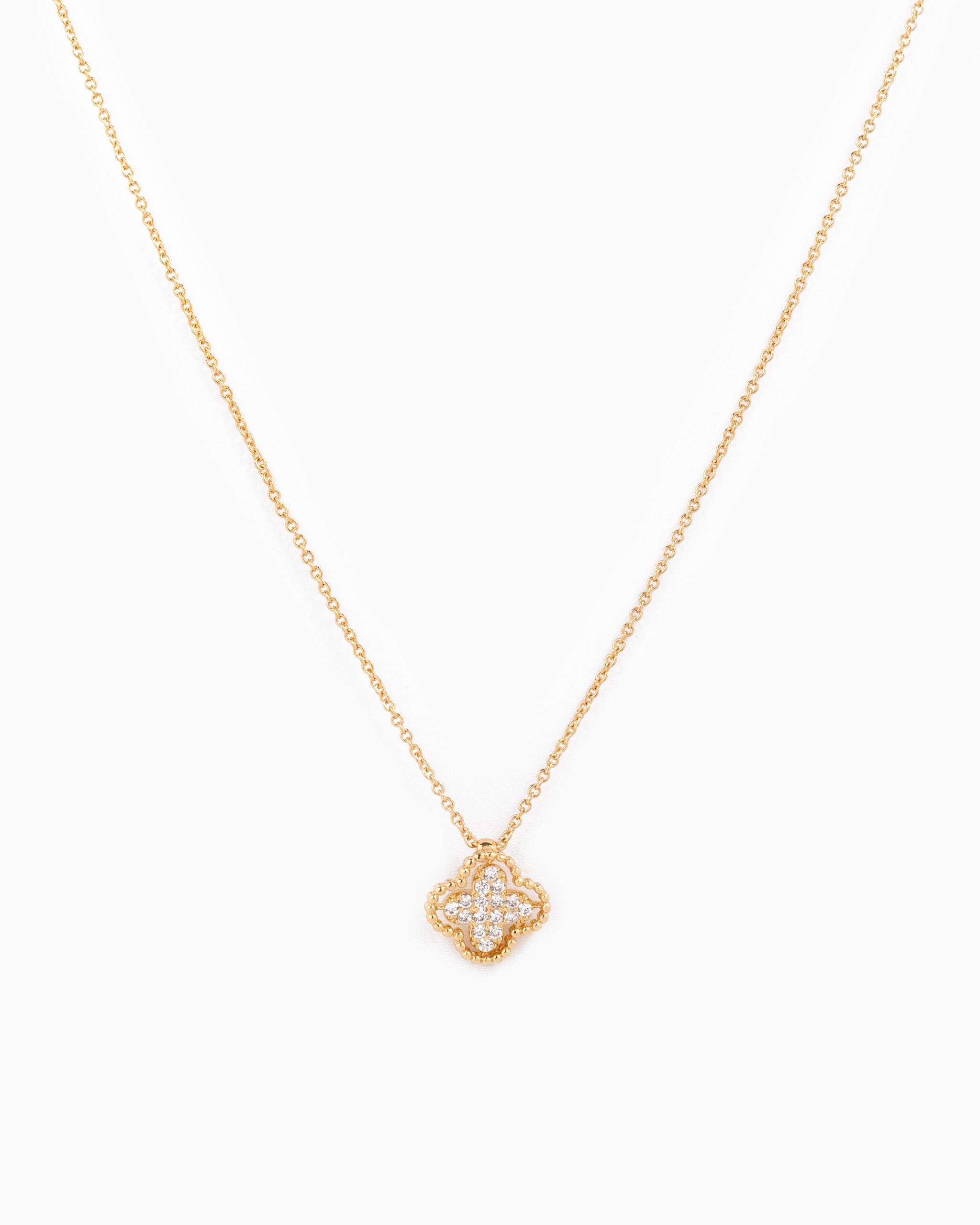 Open Frame CZ Pave Clover Necklace