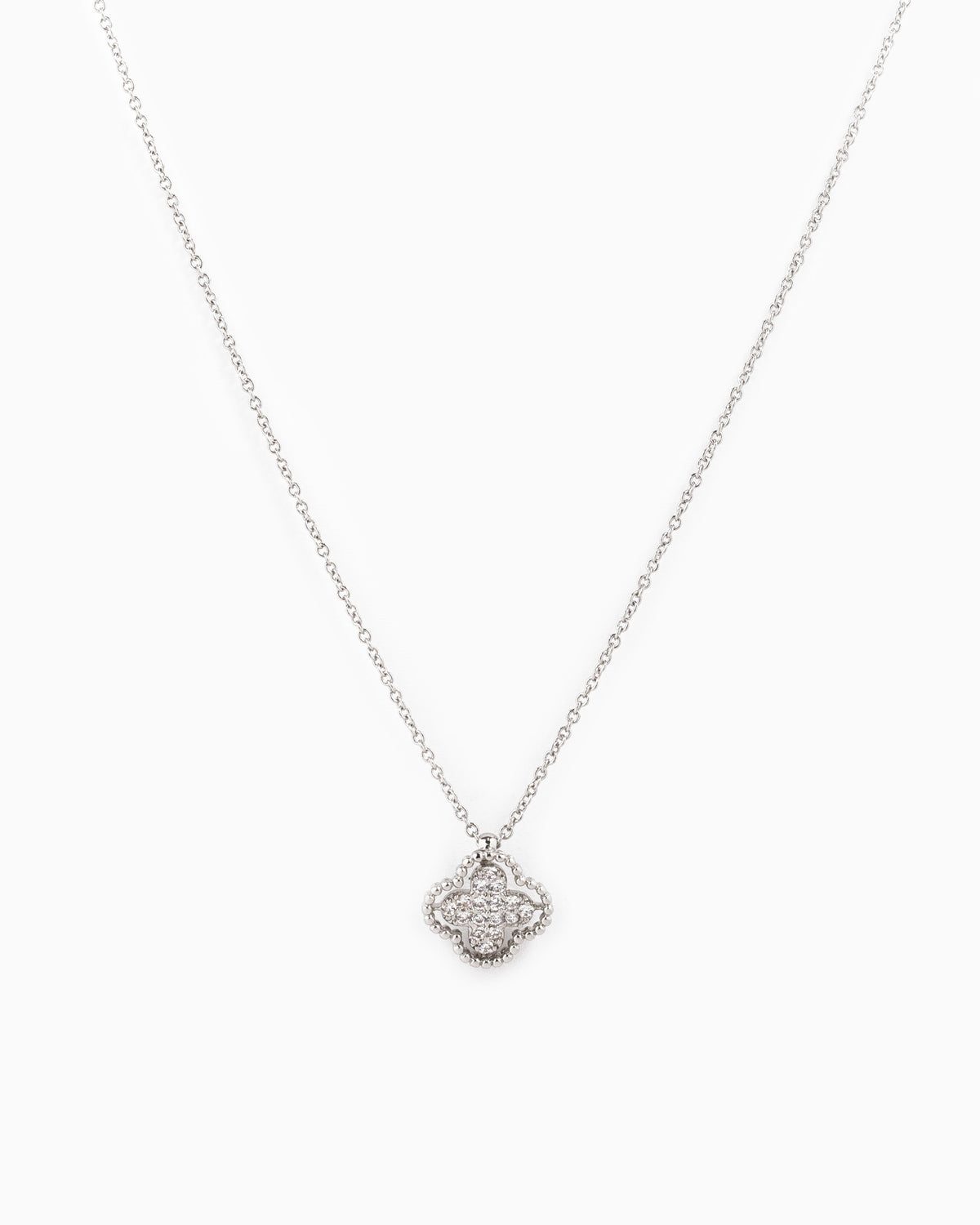 Open Frame CZ Pave Clover Necklace-5