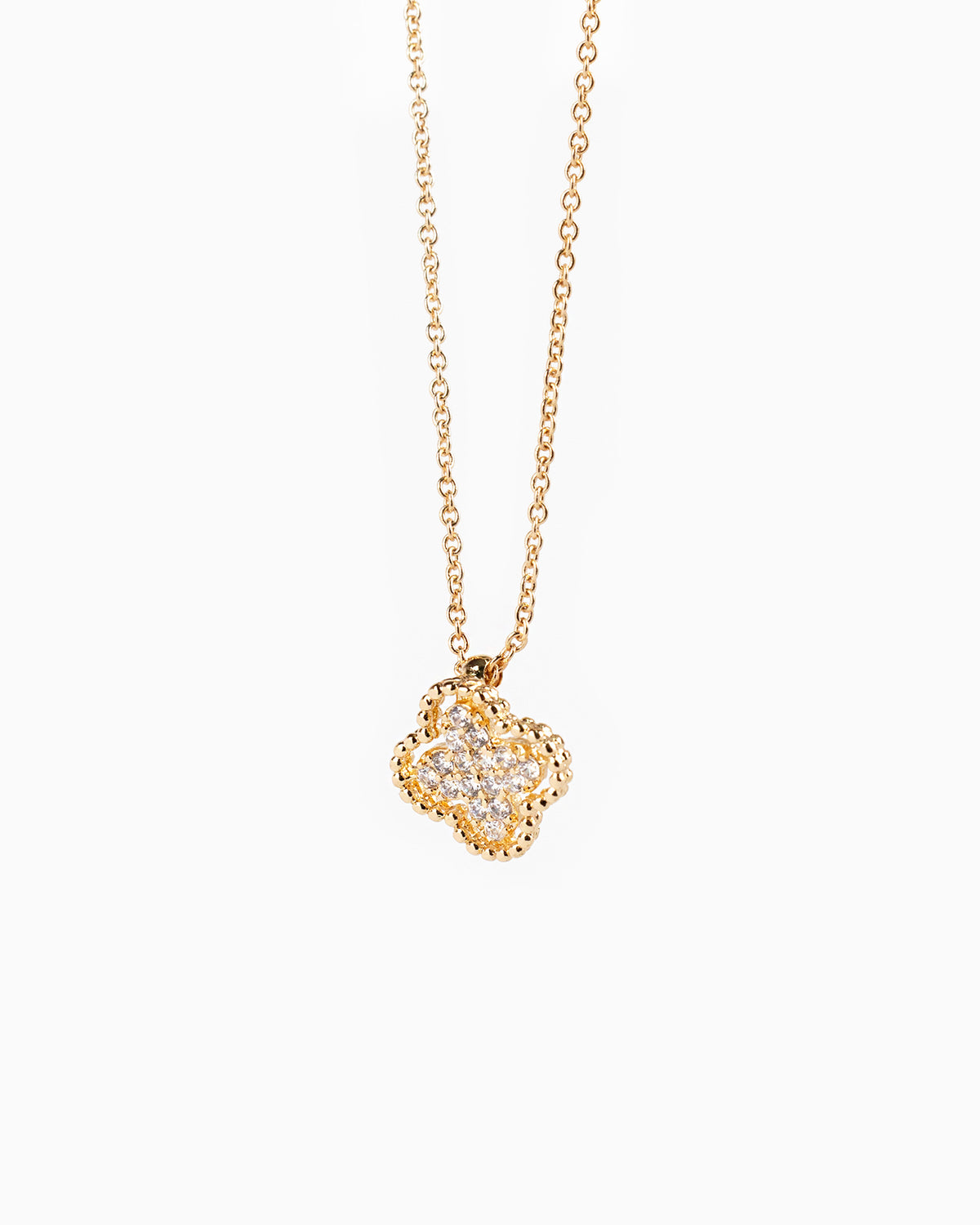 Open Frame CZ Pave Clover Necklace-3