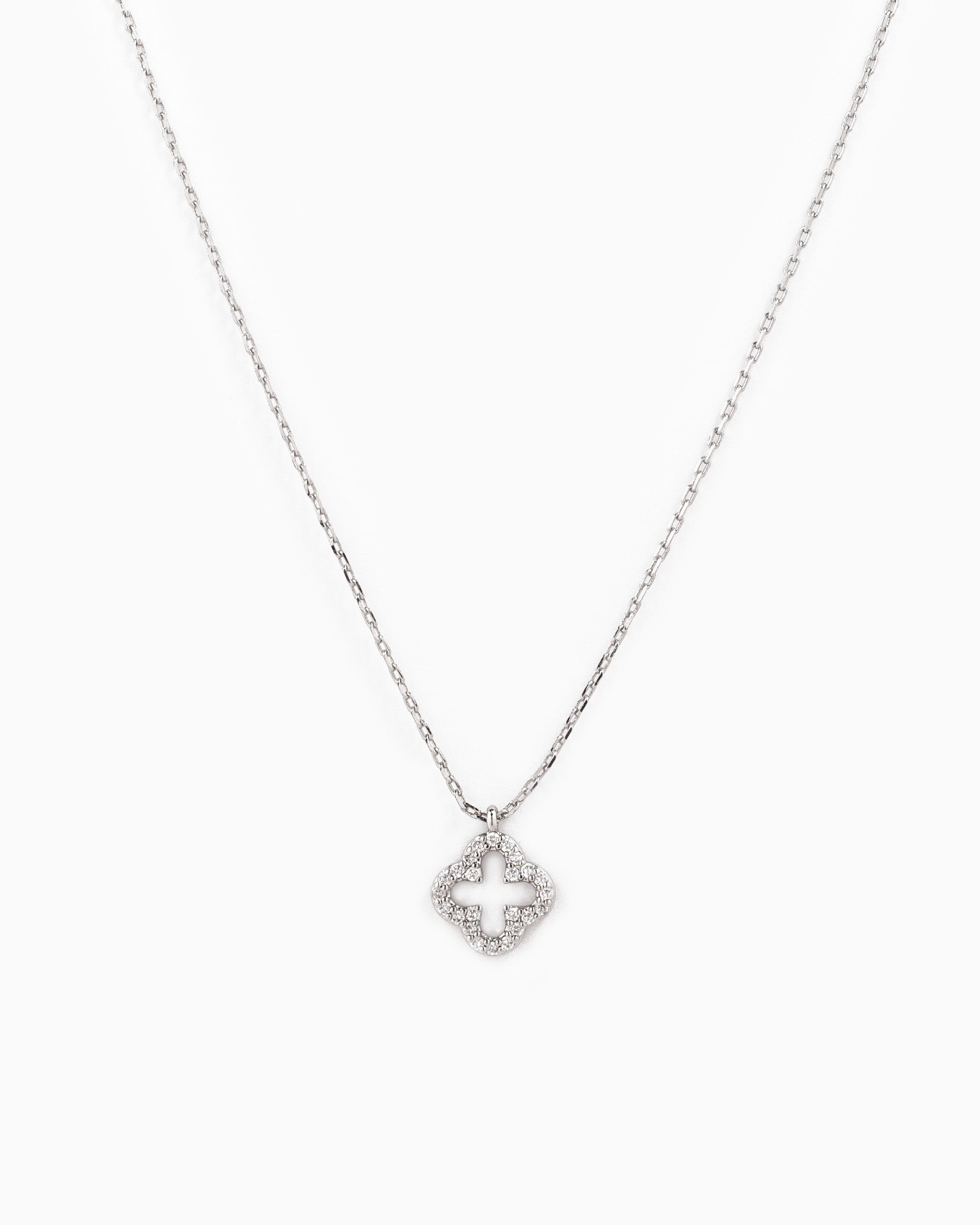 Open CZ Clover Pendant Necklace-3