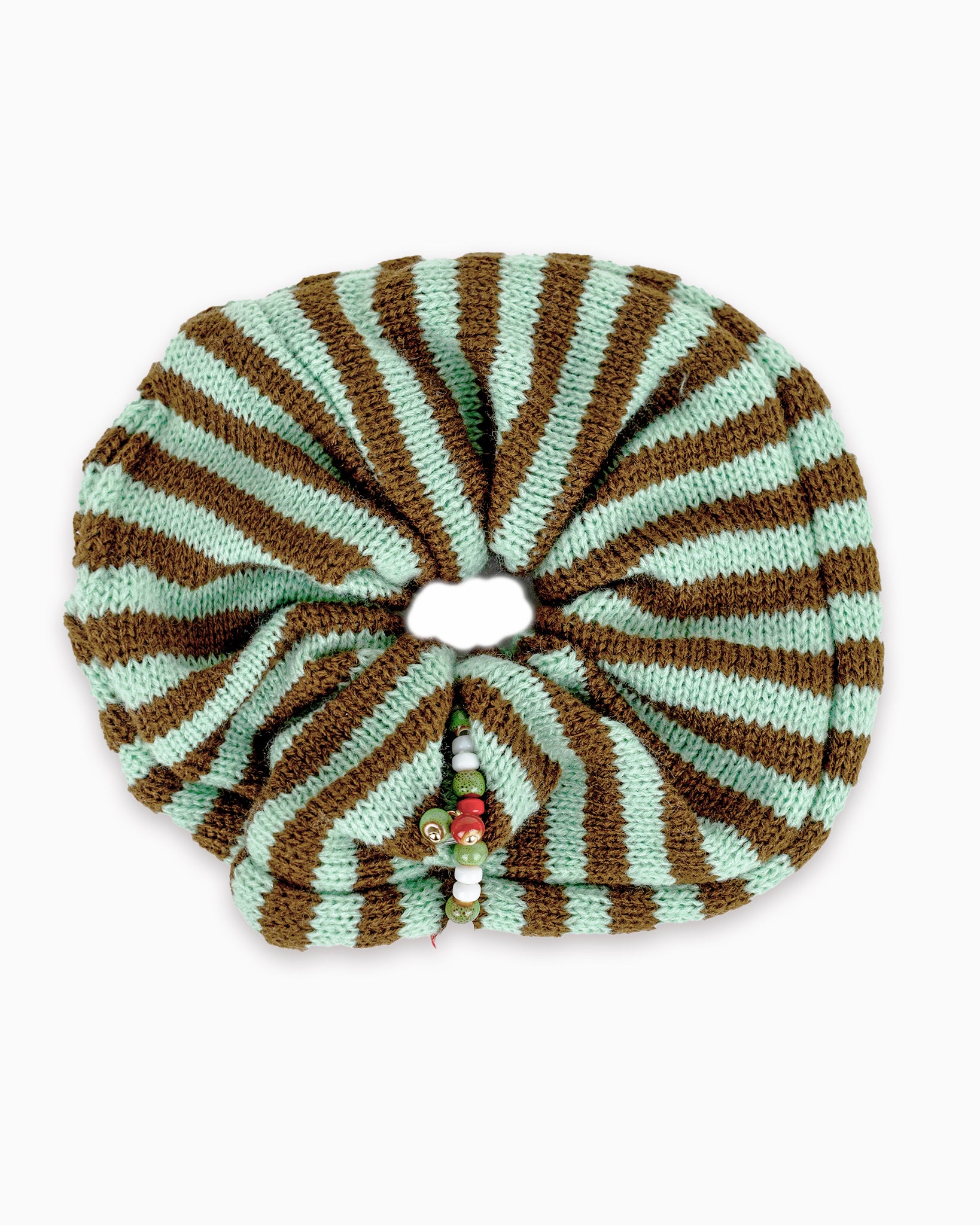 Striped Knit Fabric Beaded Scrunchie Hair Tie-4