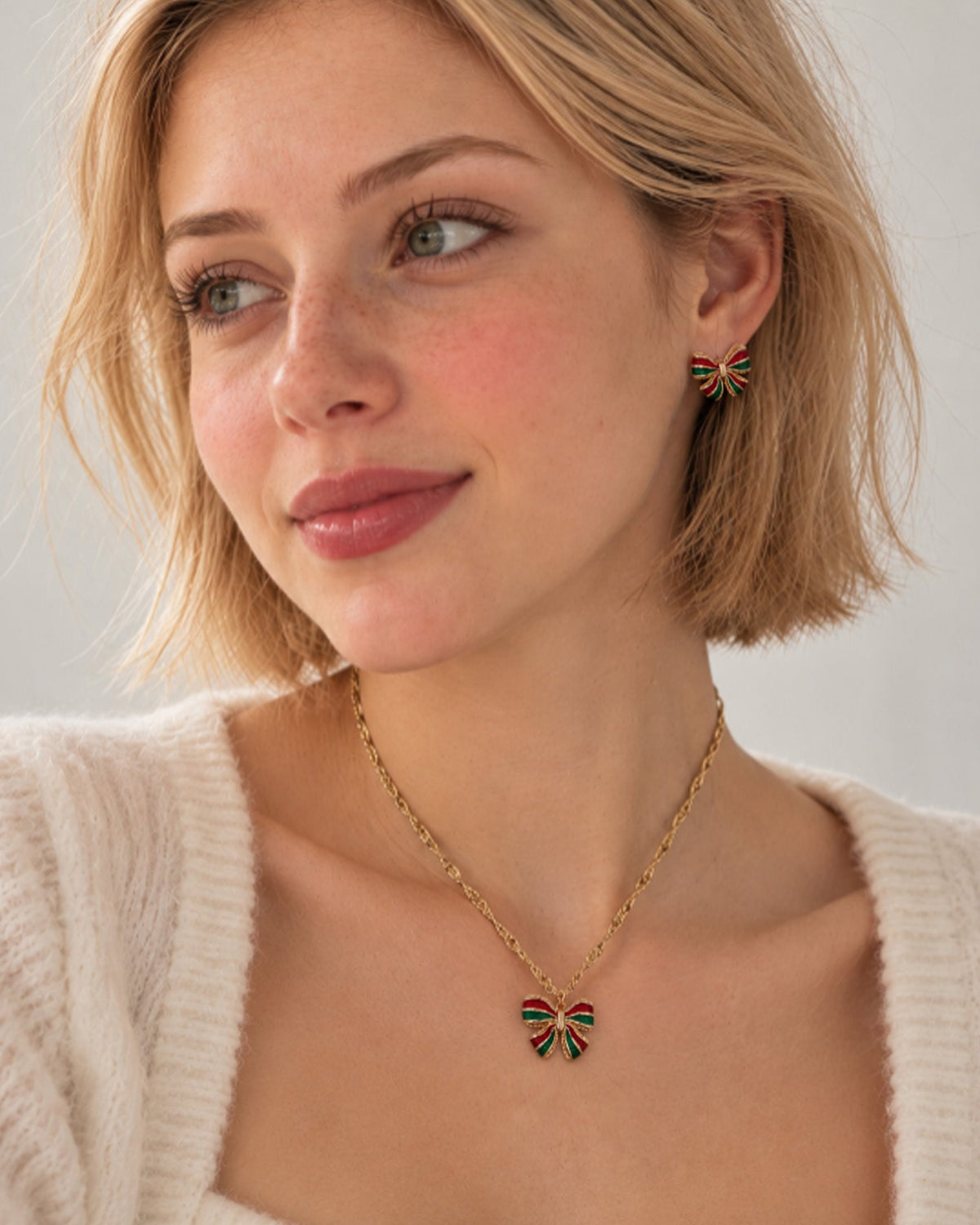Christmas Enamel Bow Stud Earrings