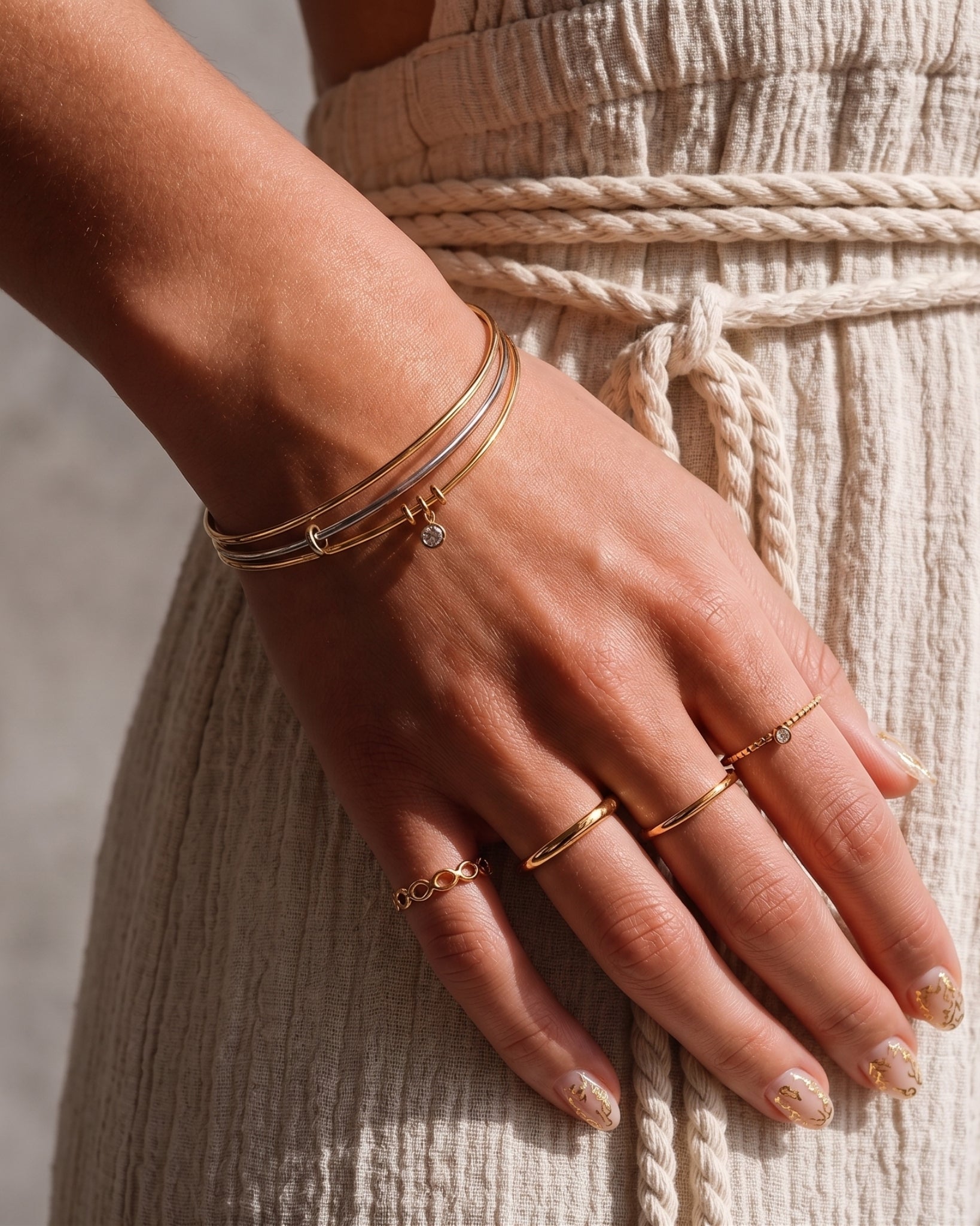Stainless Two-Tone Interlocking Bangle Bracelet