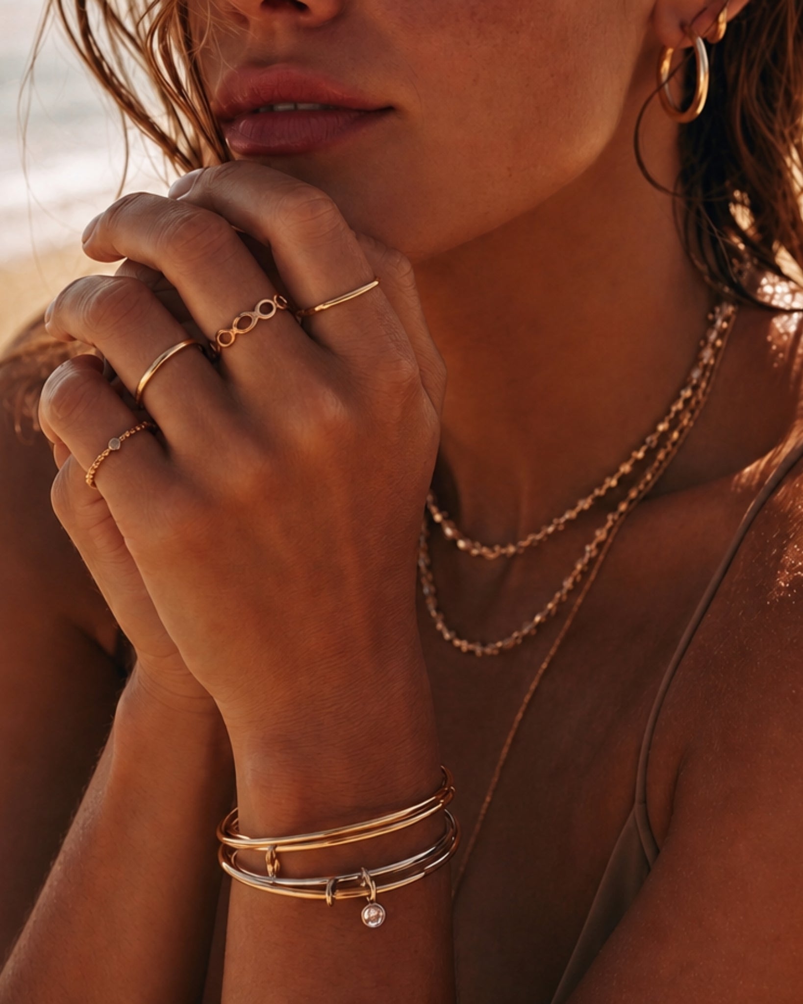 Stainless Two-Tone Interlocking Bangle Bracelet-3