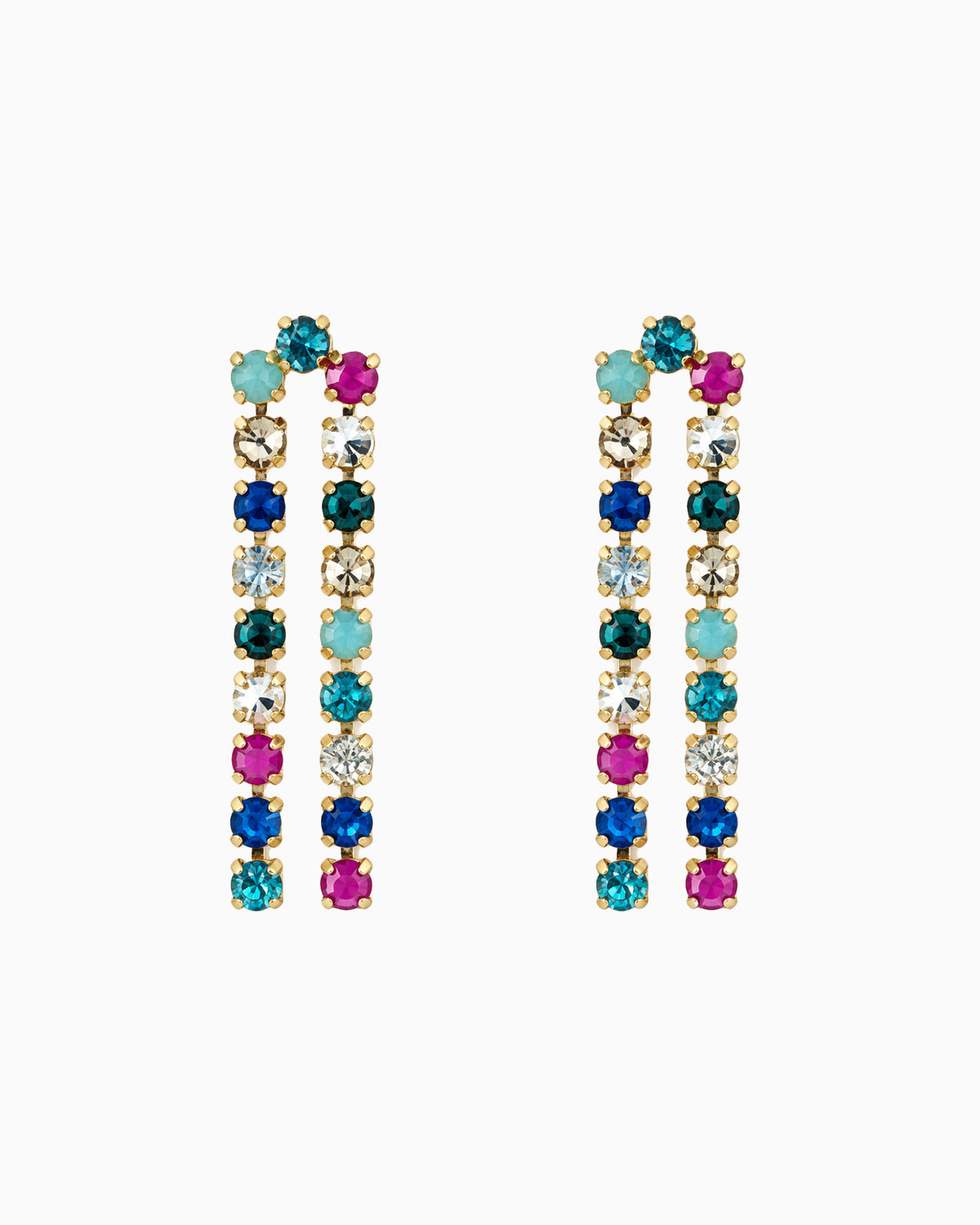 Multi Color Arch Drop Tennis Earrings-4