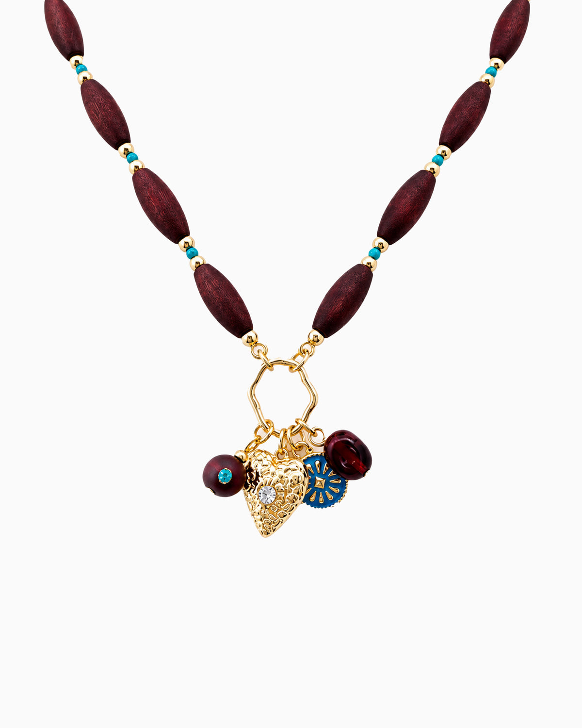 Wood Beaded Heart Charm Necklace-1