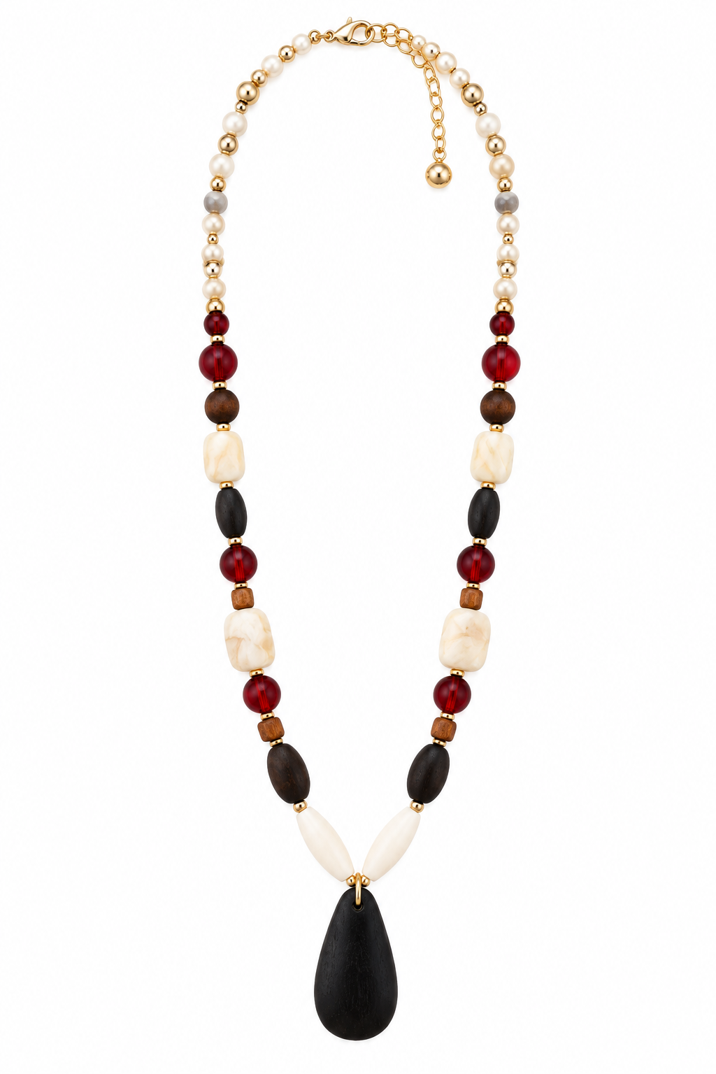 Wood Pendant Mixed Beaded Necklace-2