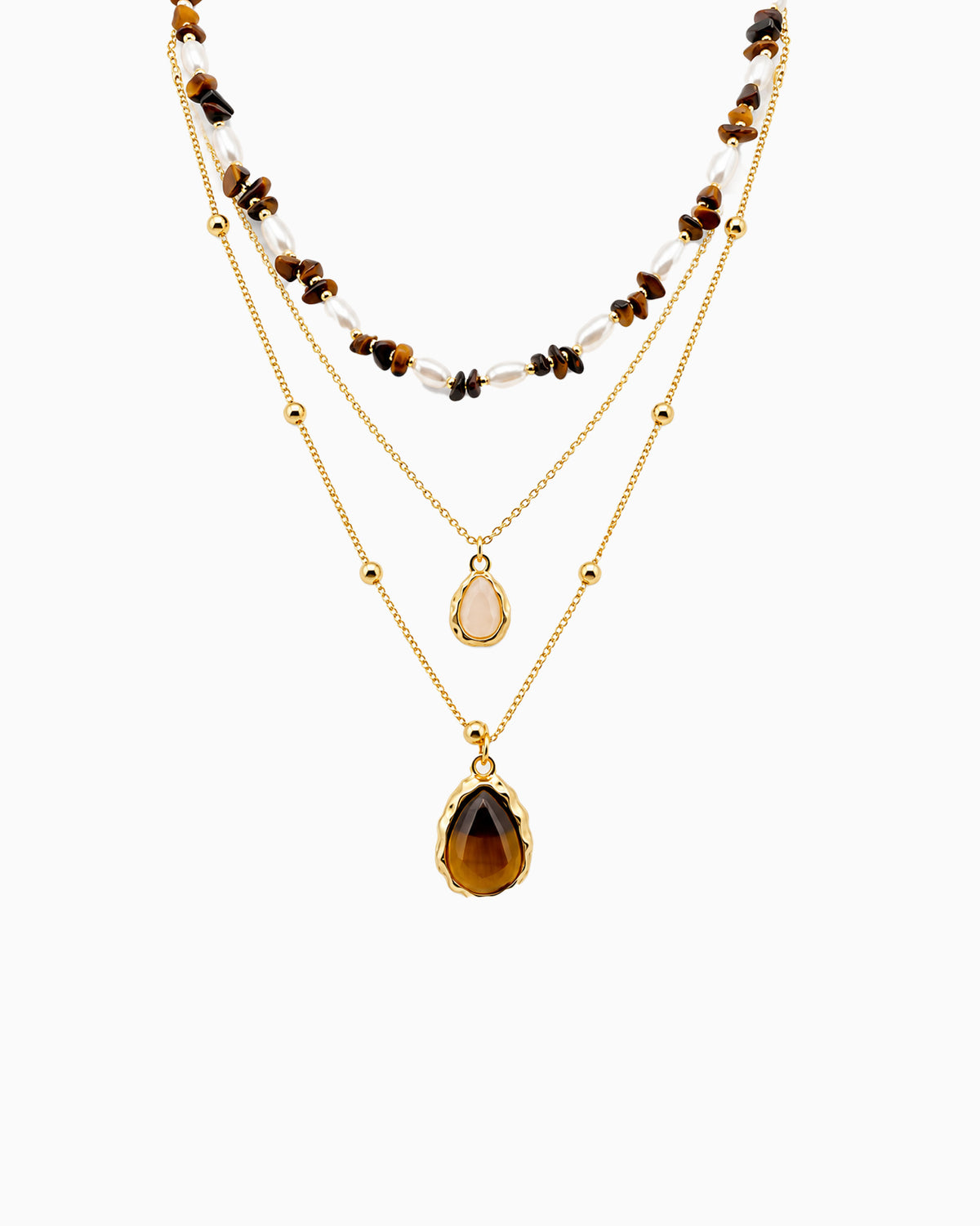 3-Layer Teardrop Gem Beaded Necklace