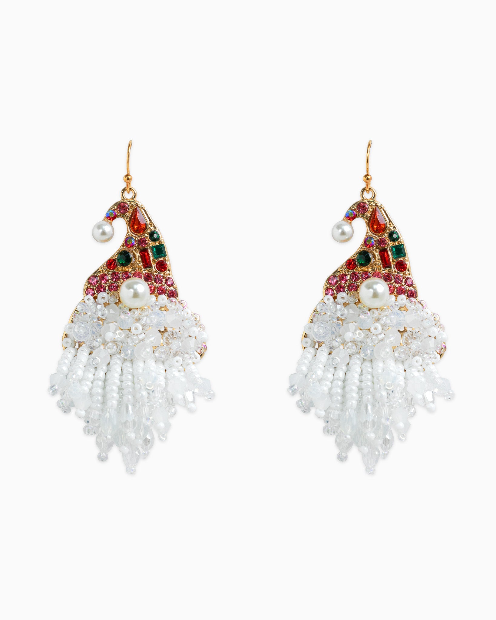 Christmas Glass Santa Beaded Beard Earrings