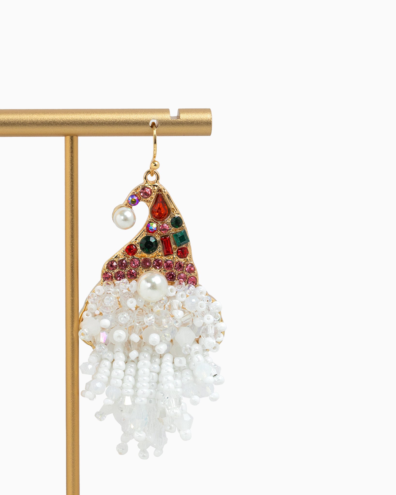 Christmas Glass Santa Beaded Beard Earrings