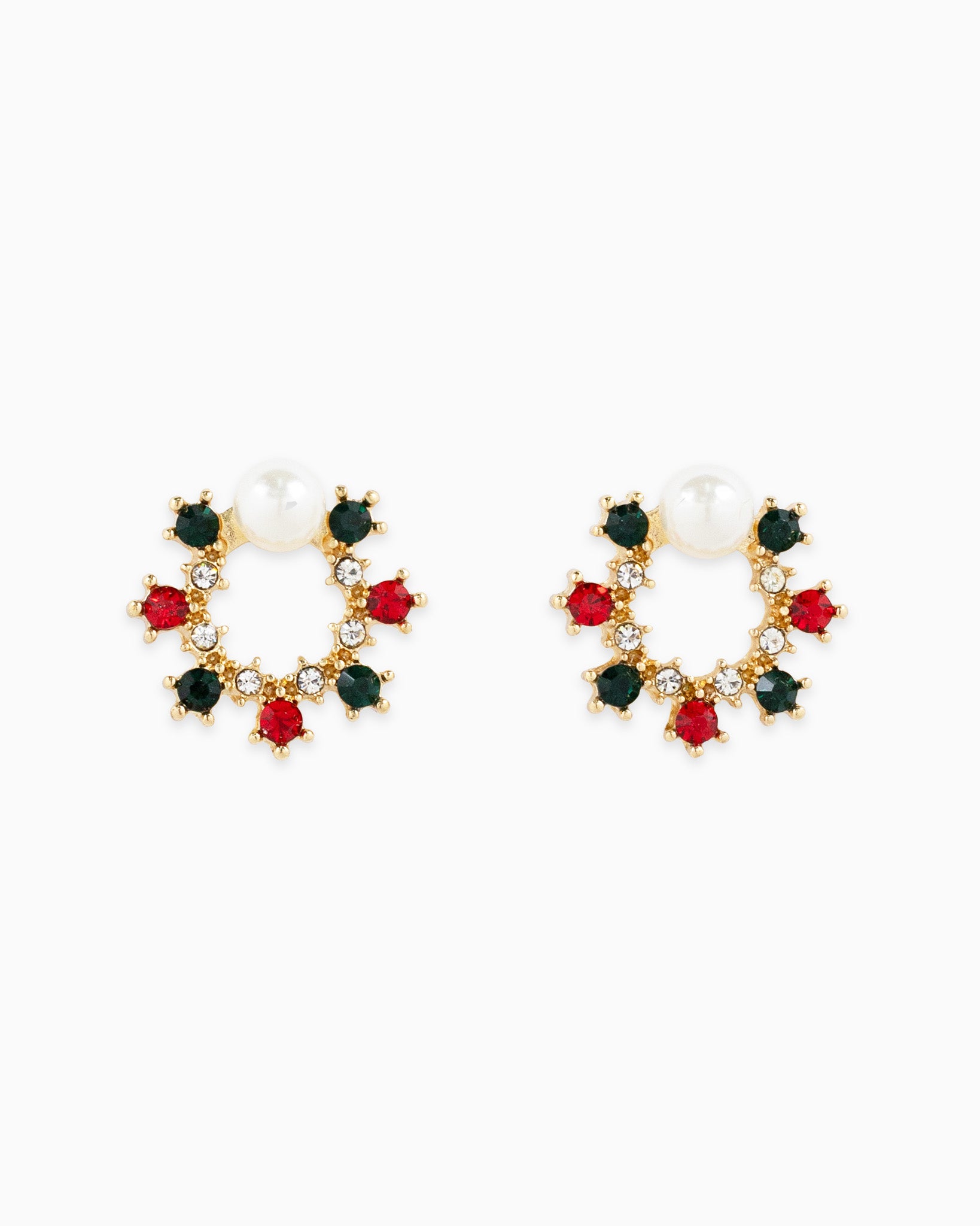 Christmas Wreath w/ Pearl Stud Earrings