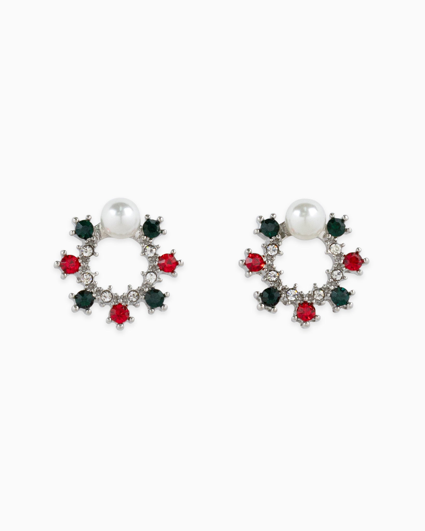 Christmas Wreath w/ Pearl Stud Earrings