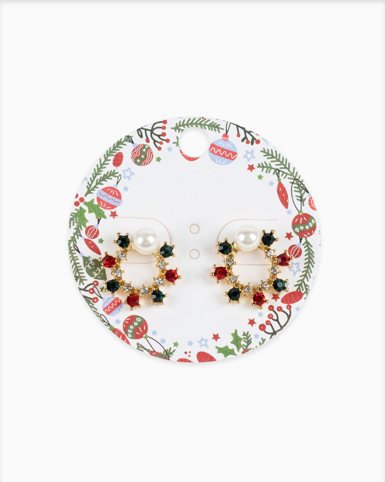 Christmas Wreath w/ Pearl Stud Earrings