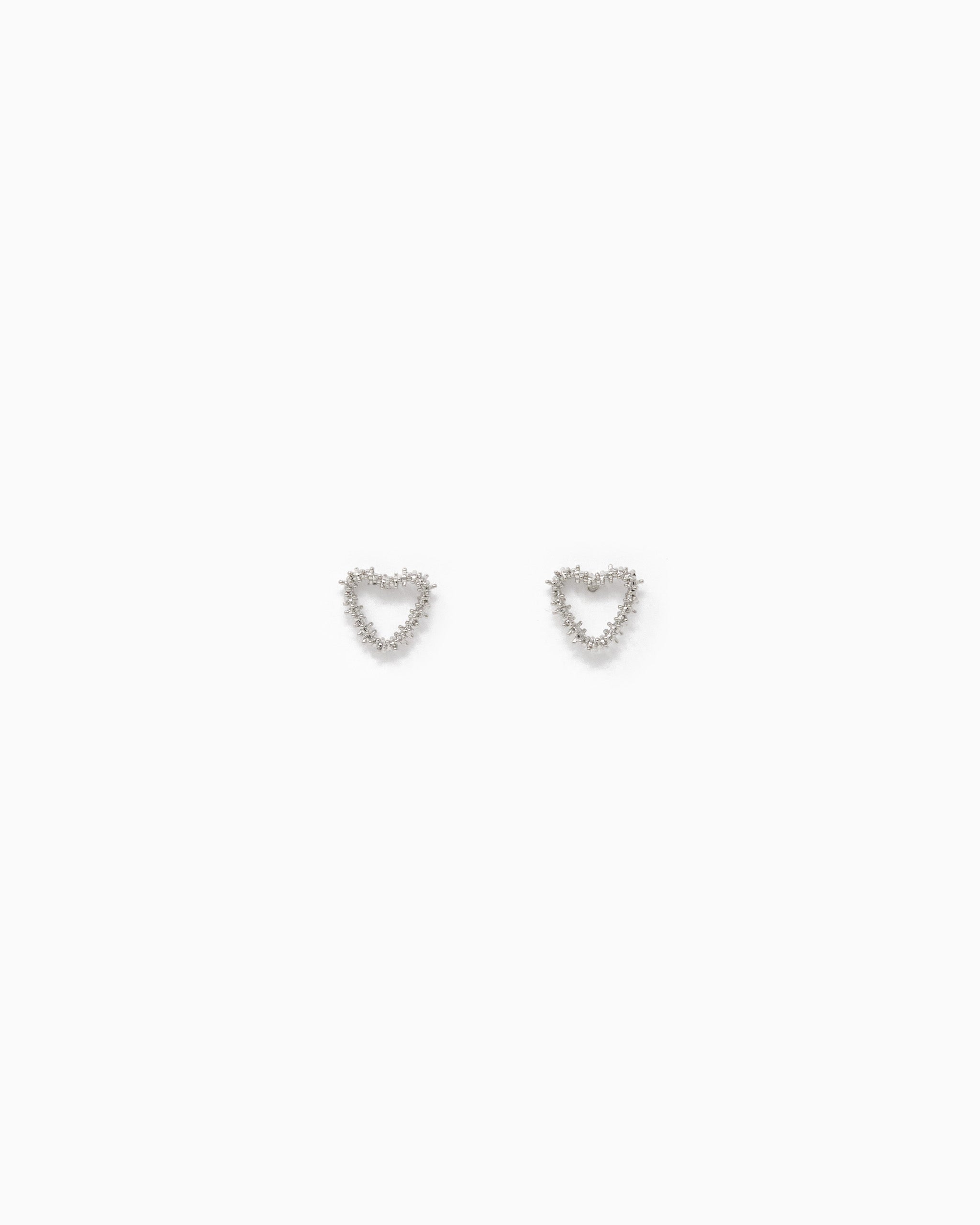 Raw Texture Open Heart Earrings – Rhodium