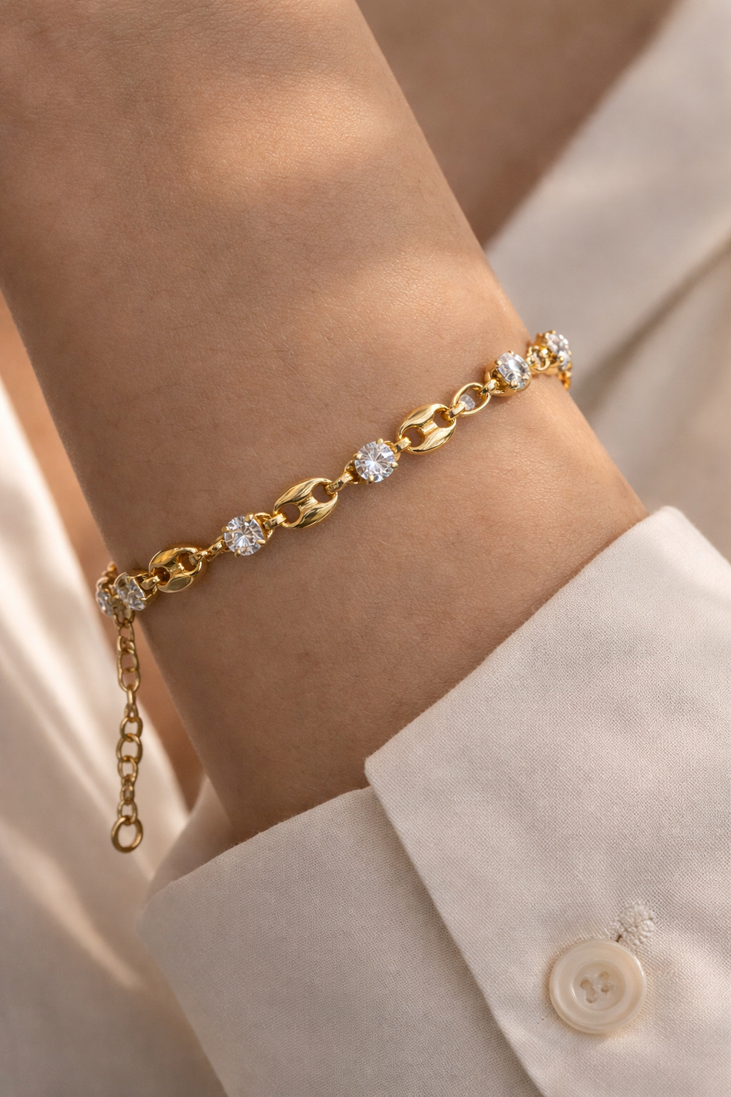Stainless Stone Oval Mariner Link Bracelet