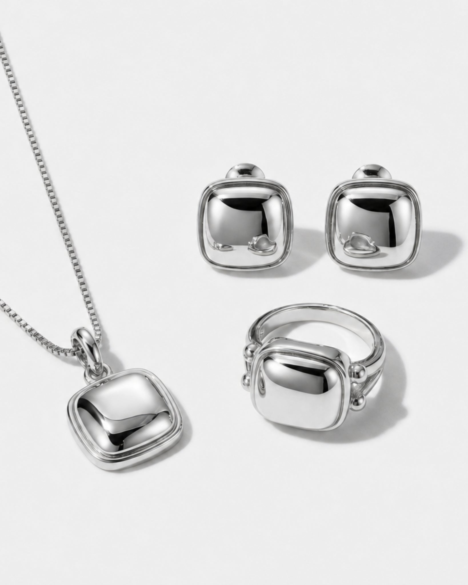 Cara silver necklace earrings and ring set