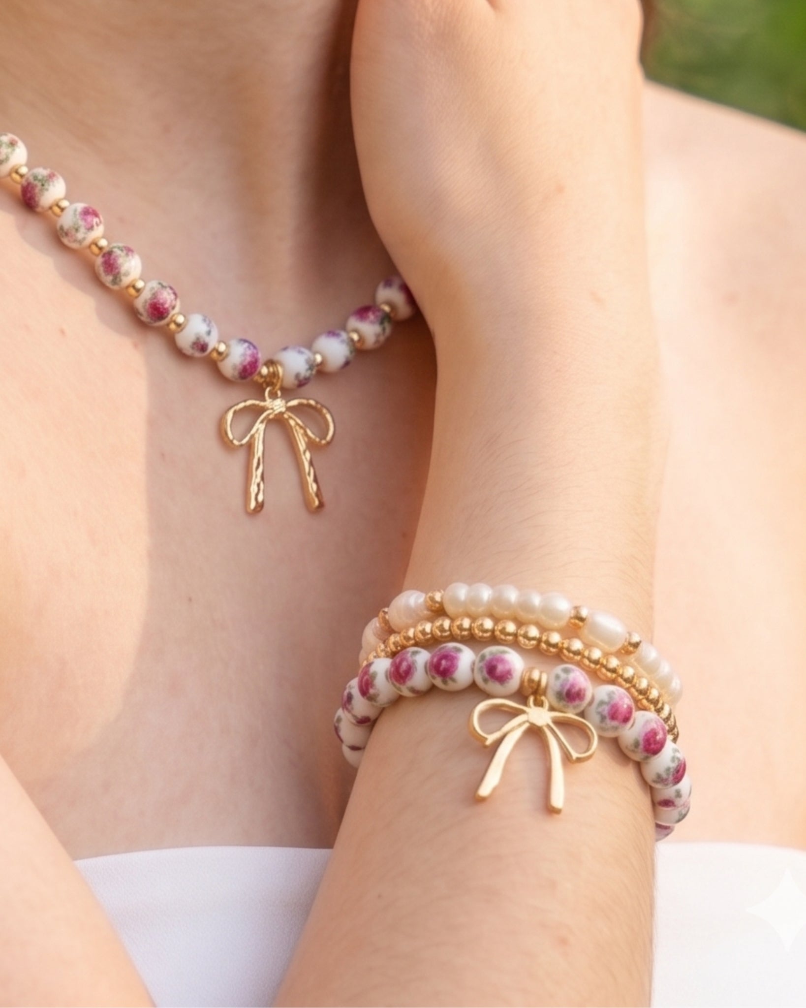 Ceramic Bead Stretch Bracelet Set of 3