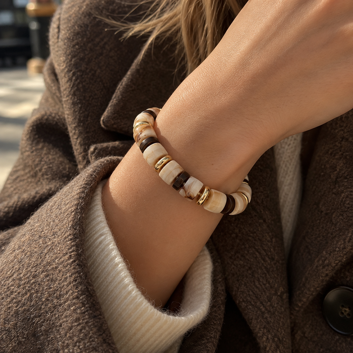 Mixed Stone & Gold Stretch Bracelet