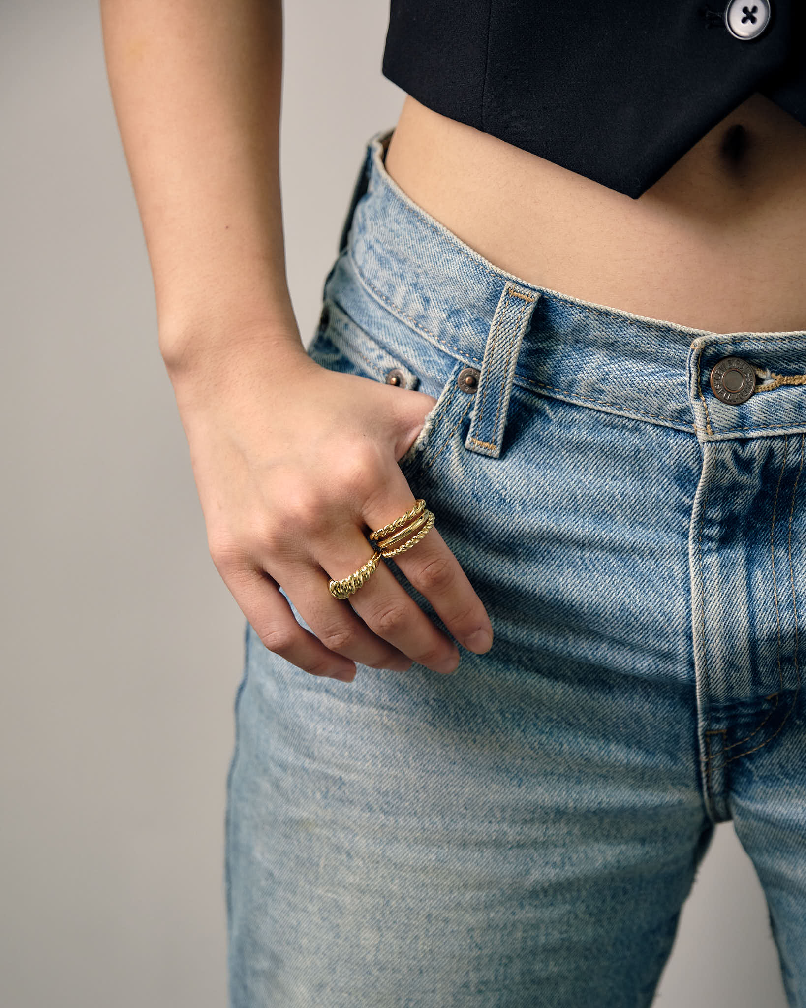 [18K] Duo Double Layer Gold Rope Ring