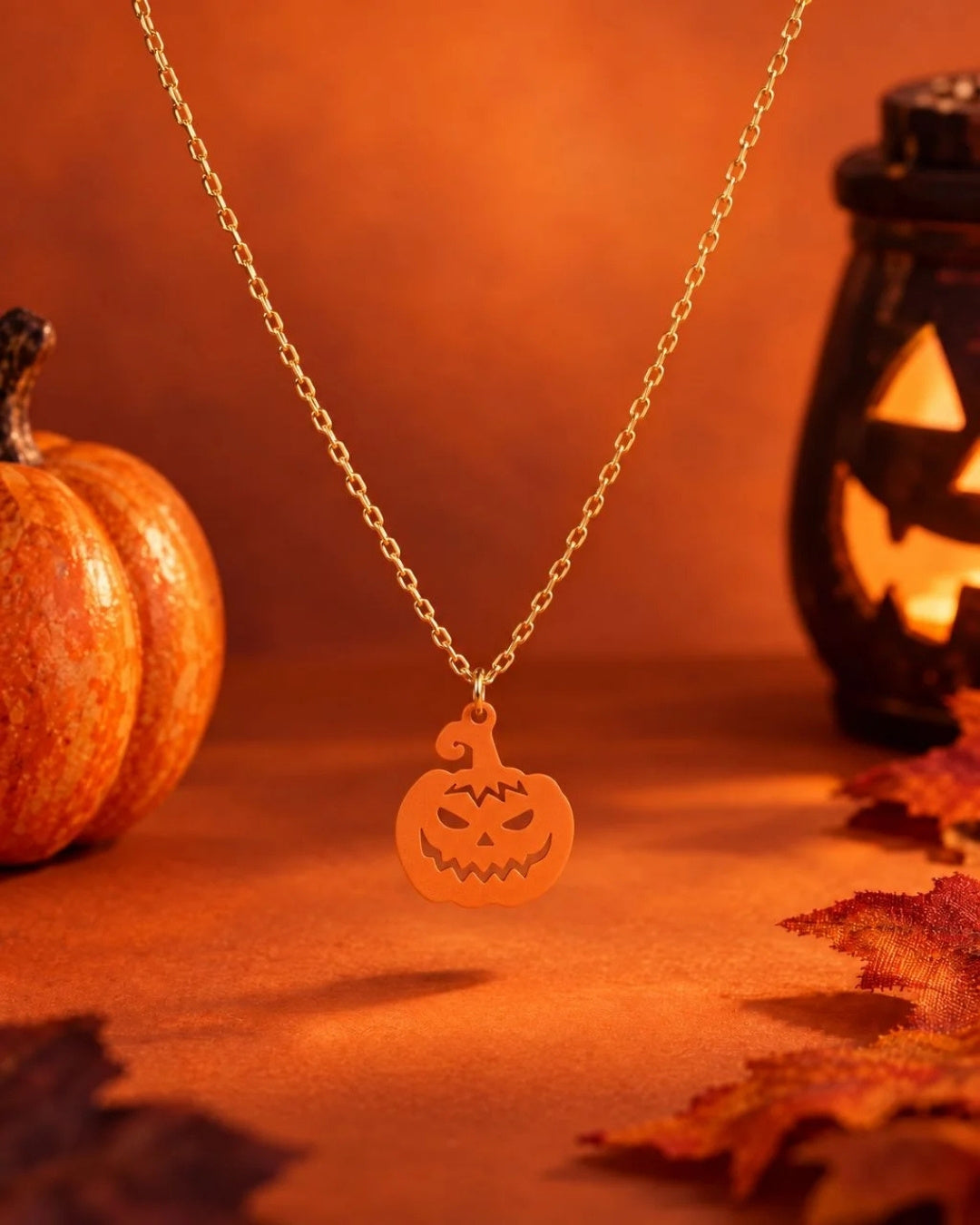 Jack O' Lantern Halloween Pumpkin Pendant Necklace
