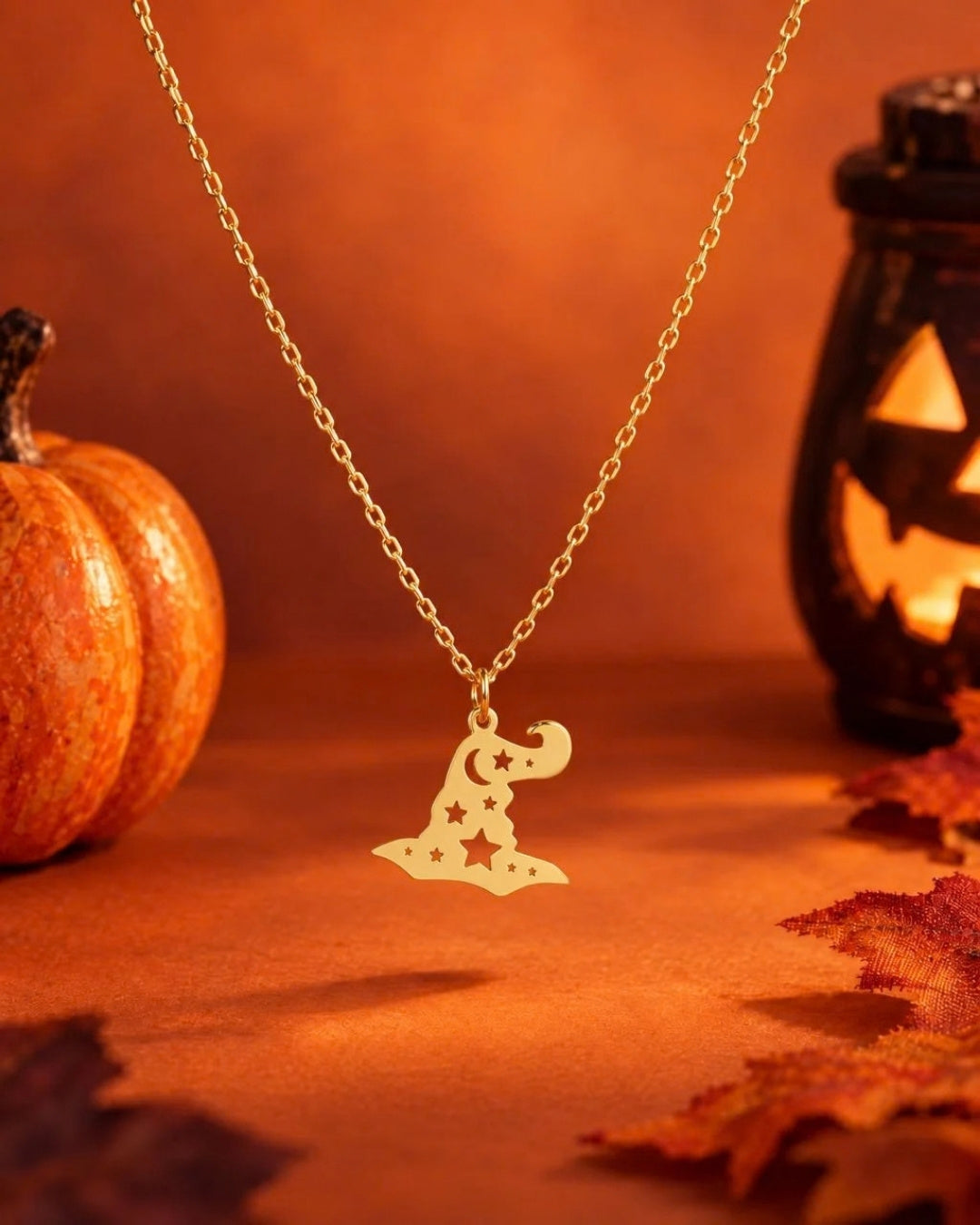Halloween Witch Magic Hat Metal Pendant Necklace