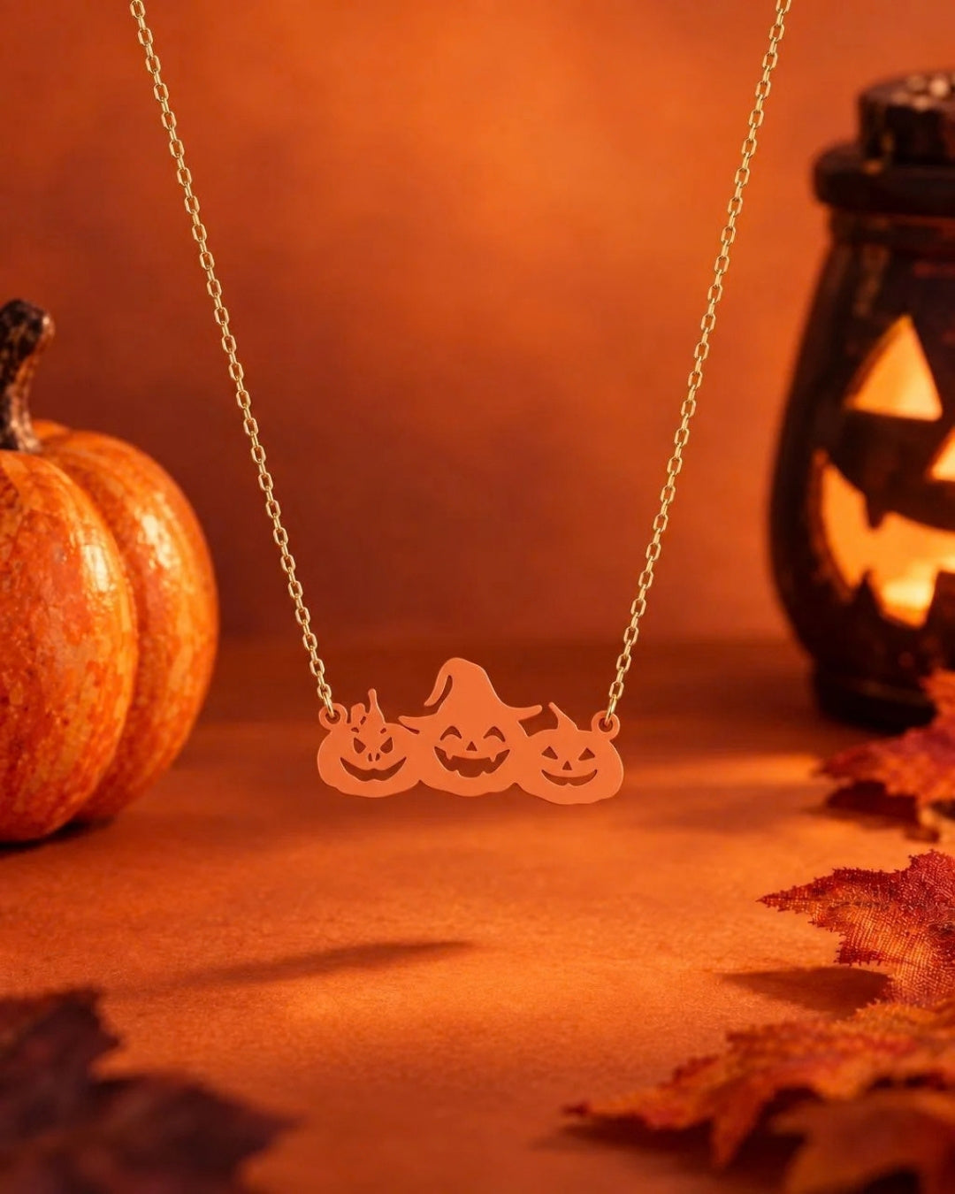 Halloween Trio Pumpkin Pendant Necklace