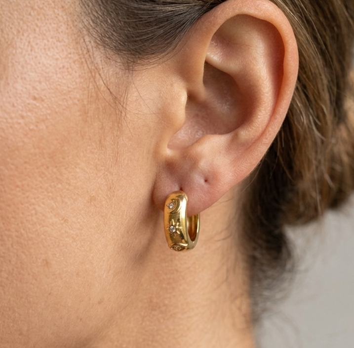 Stainless Dome Celestial Hoop Earrings