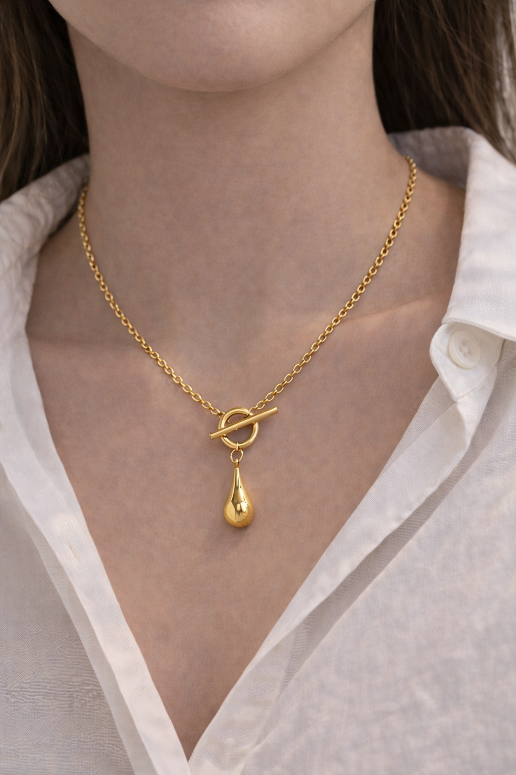 Stainless Teardrop Toggle Necklace