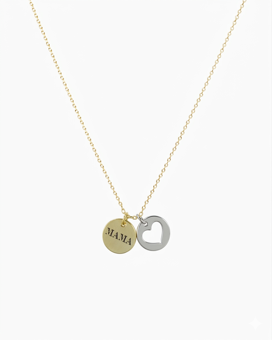 MAMA Heart Coin Two Tone Necklace
