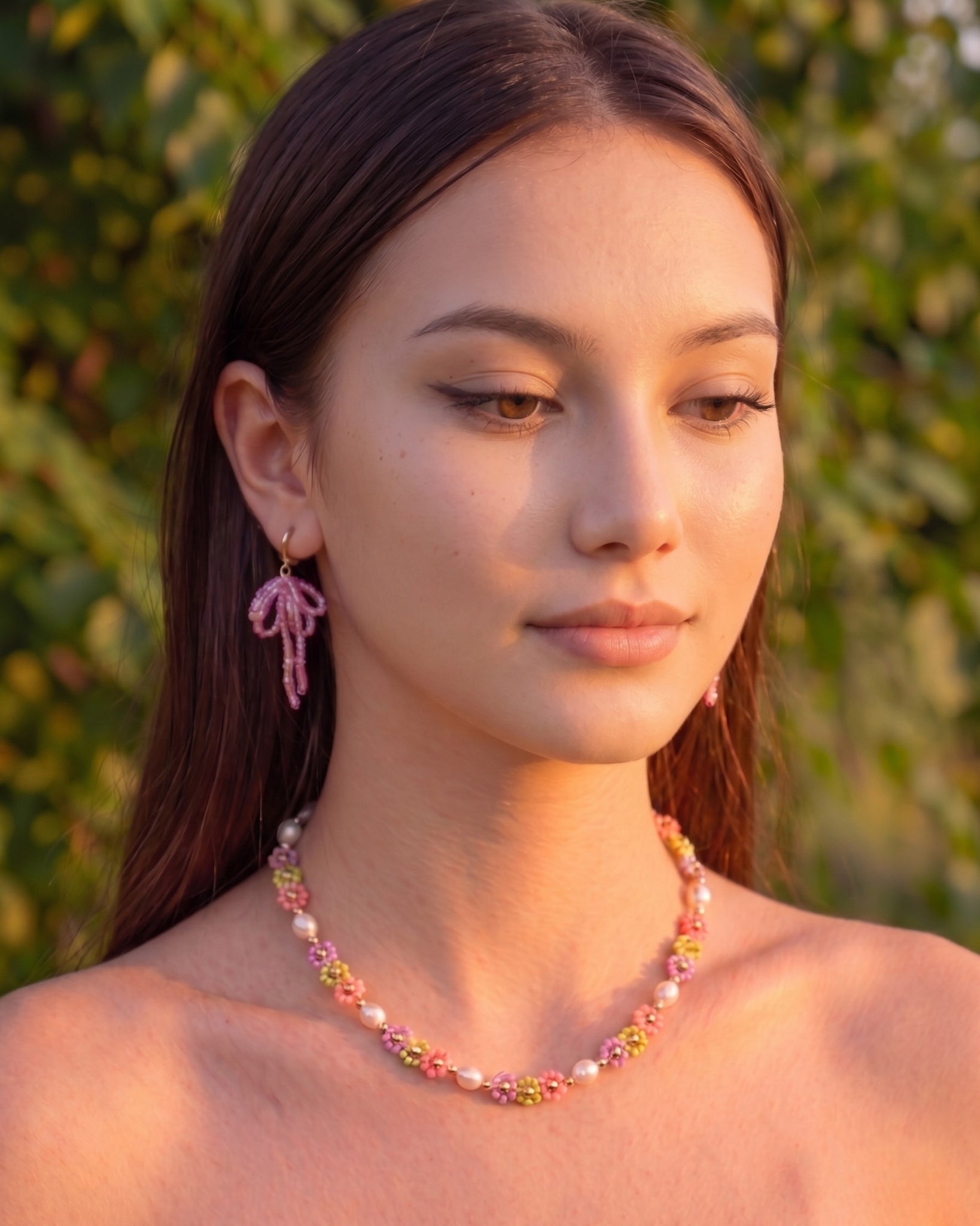 Tropical Flower Seed Bead and Pearl Necklace-1