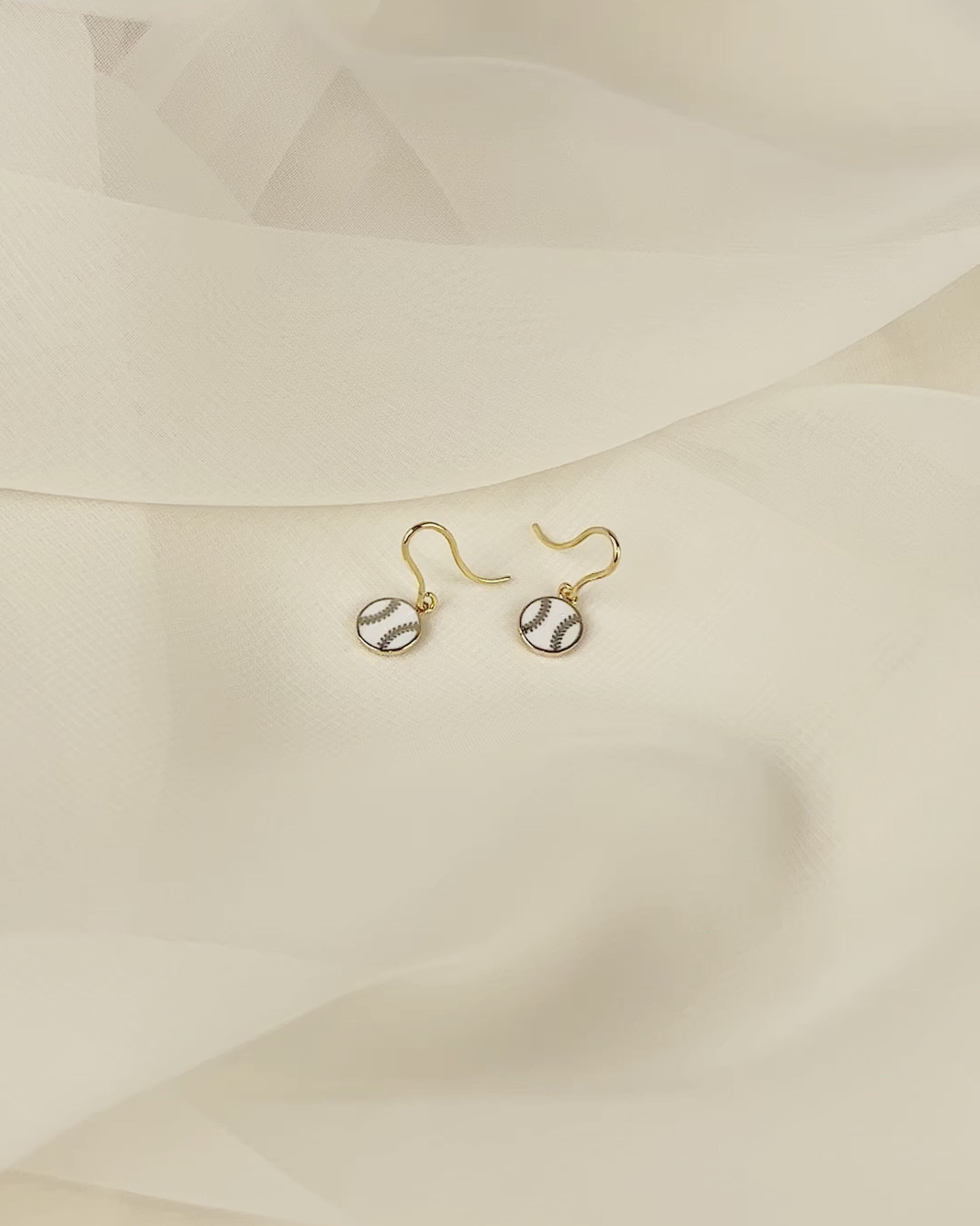 gold baseball fish hook earrings