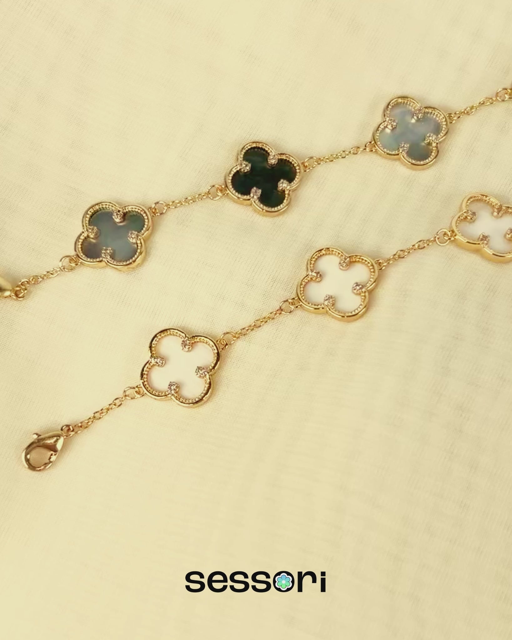 Detailed Bezel CZ MOP Clover Station Bracelet