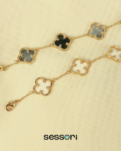 Detailed Bezel CZ MOP Clover Station Bracelet