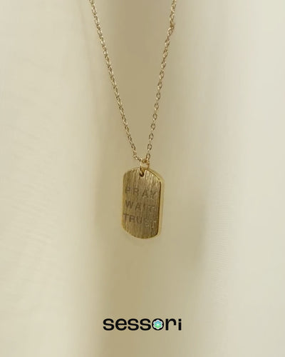 [14K Gold] "PRAY WAIT TRUST" Vintage Tag Pendant Necklace