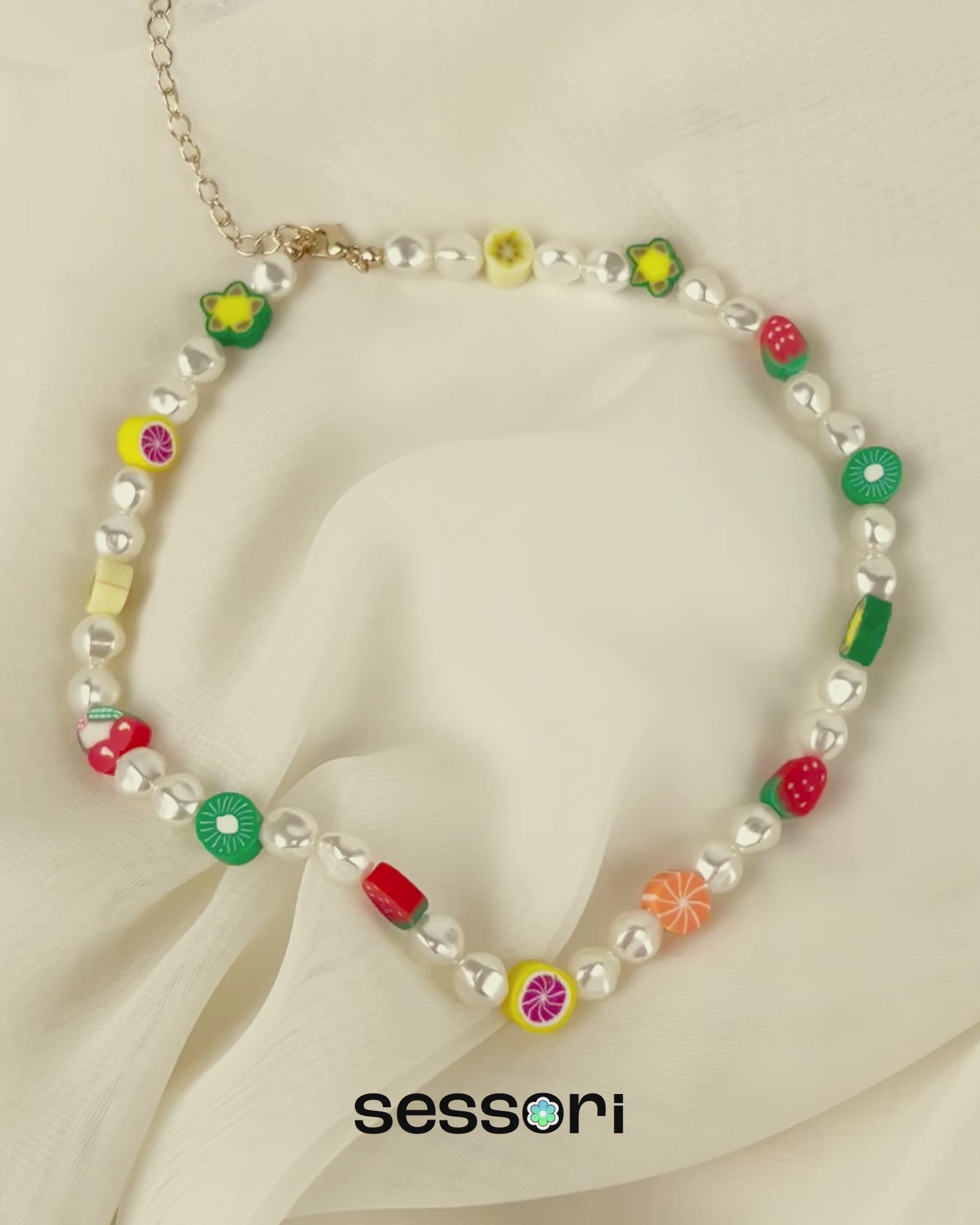 Fruit Cutout Pearl Bead Choker Necklace