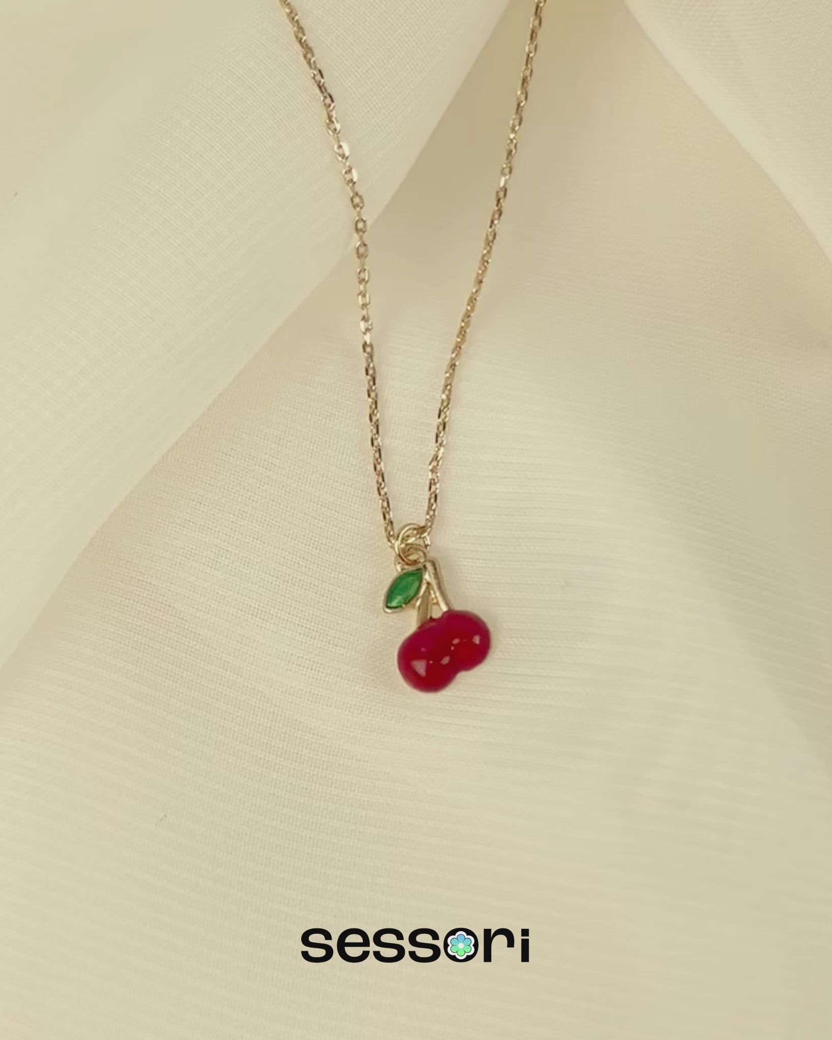 Dark Cherry Matte Gold Stem Pendant Necklace