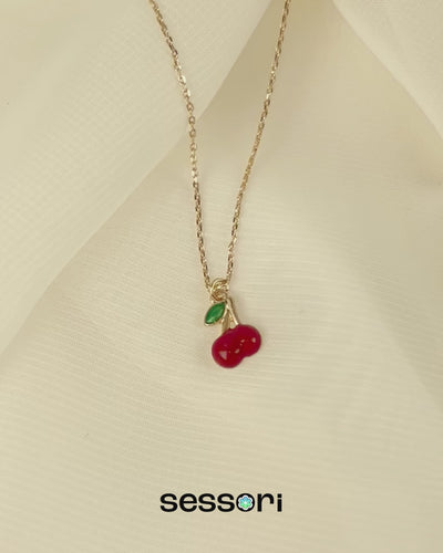 Dark Cherry Matte Gold Stem Pendant Necklace