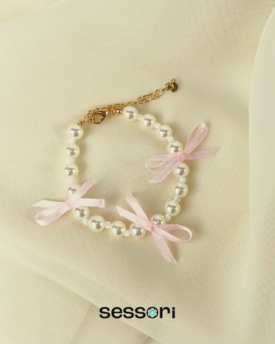 Pearl Bead Fabric Ribbon Bracelet