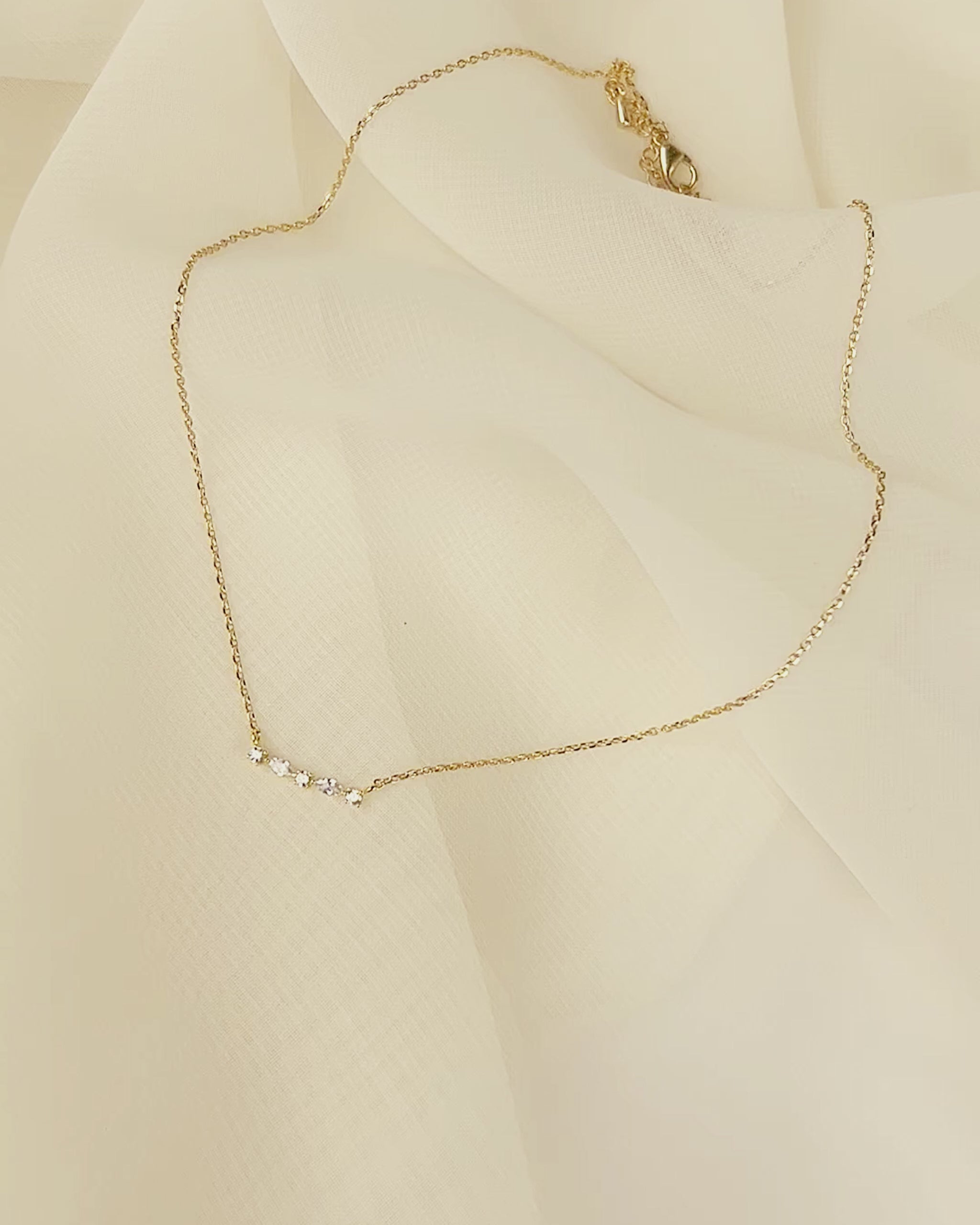 Pear & Round CZ curve bar necklace