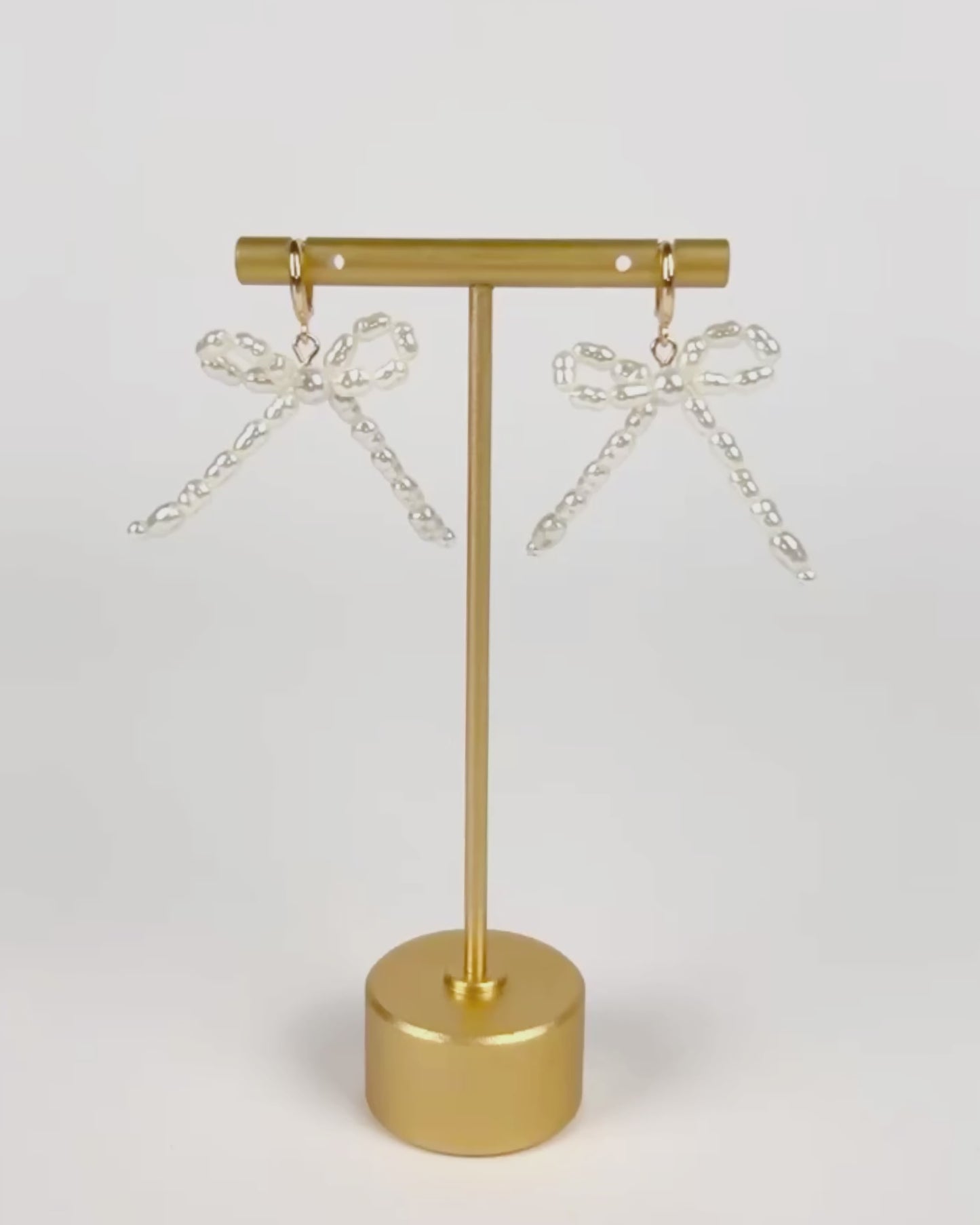 Pearl Bow Metal Huggie Hoop Earrings