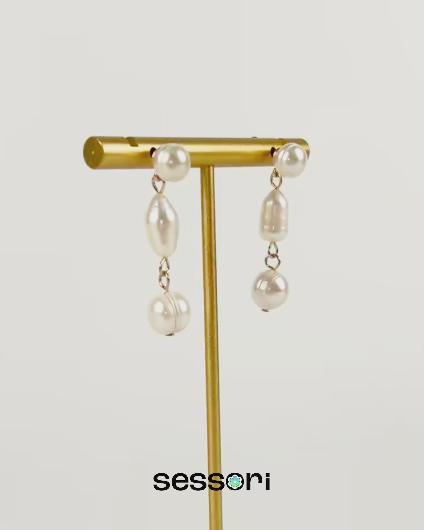 Triple Freshwater Pearl Linear Drop Earrings