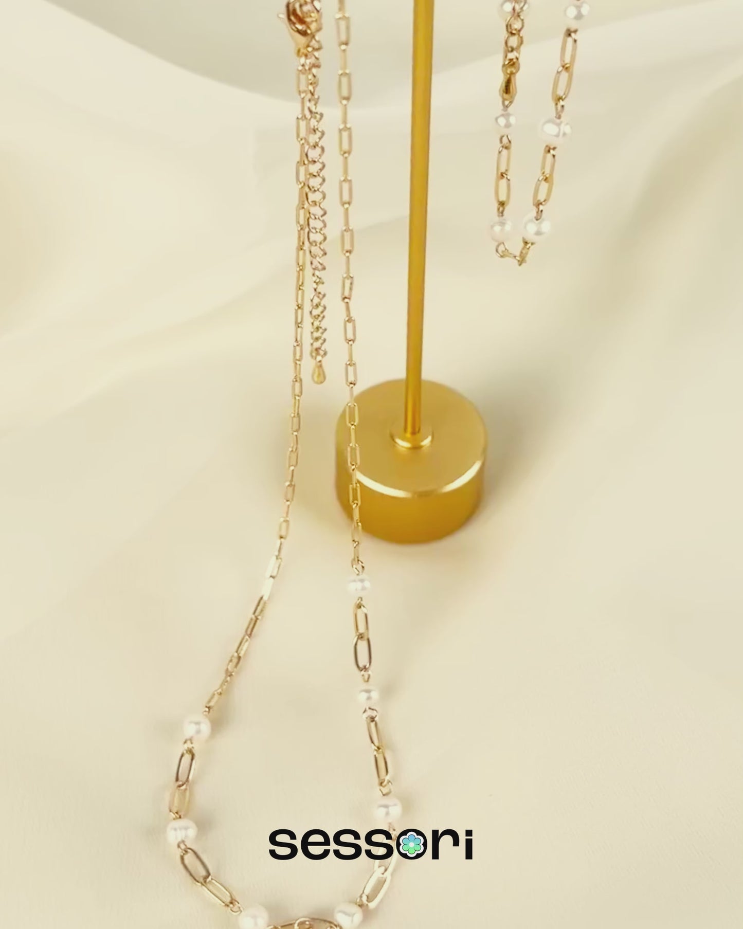 Gold Link Freshwater Pearl Station Chain Necklace