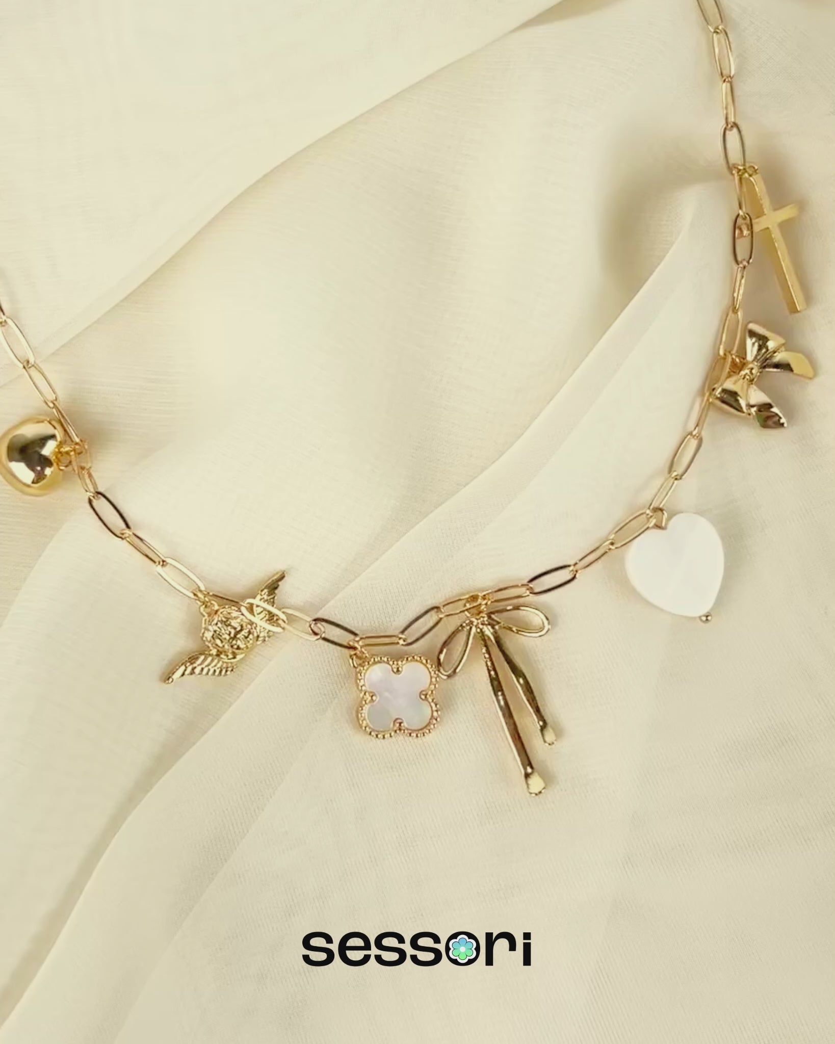  Bow Multi Gold Charm Necklace