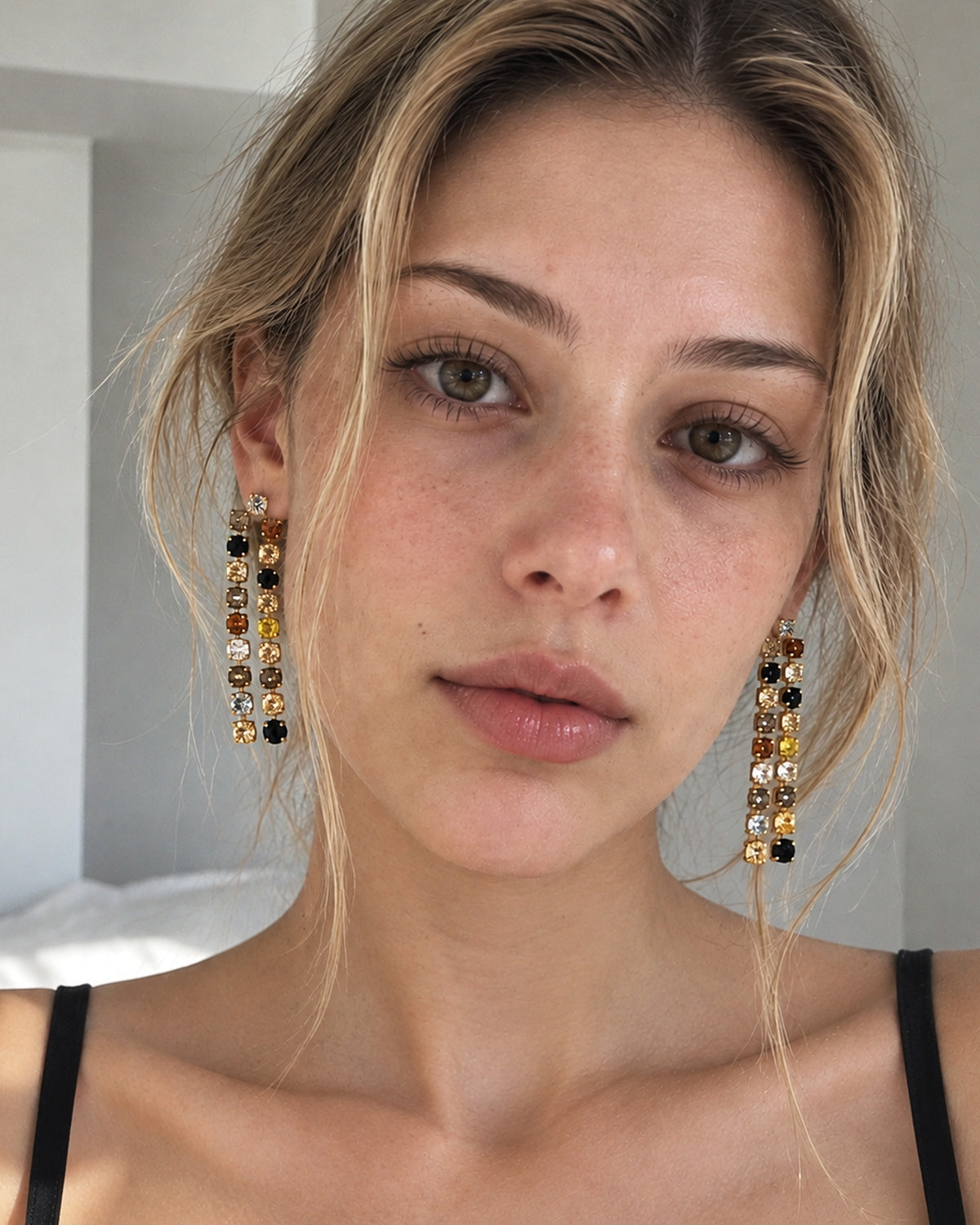 Multi Color Arch Drop Tennis Earrings-6