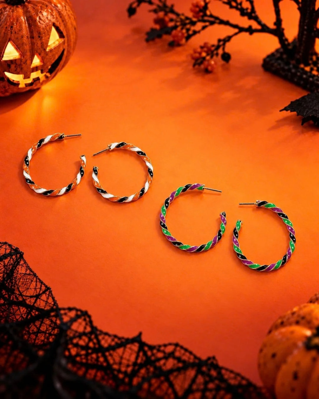 Halloween Color Twist Glitter Epoxy Large Hoop Earrings